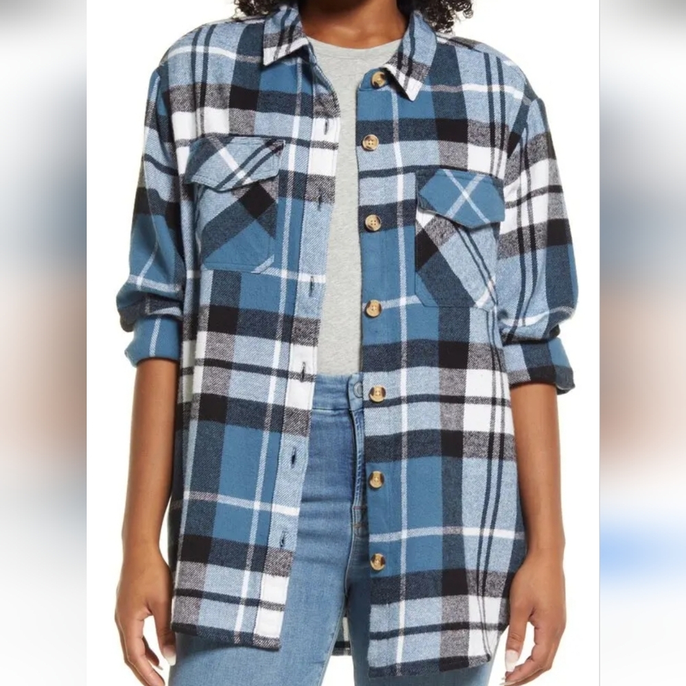 beachlunchlounge Blue & Black Plaid Easton Shacket - Night Shadow